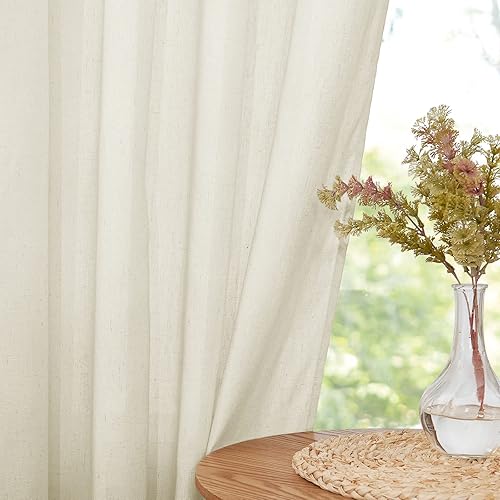 Miniatura 2 de StangH Cortinas de lino marfil de 90 pulgadas, pestaña trasera, aspecto brillante y aireado para puerta corredera, porche, paneles clásicos de