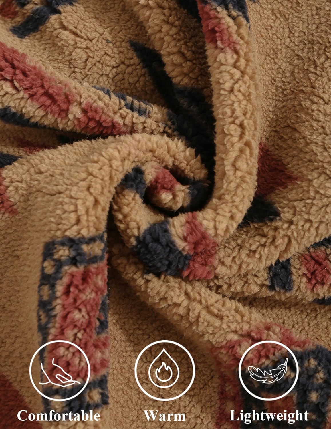 ZAFUL Women's Long Sleeve Zip Up Coat Faux Fur Ethnic Aztec Print Fall Jacket with Pocket Teddy Cropped Oversized Outwear - Image 4