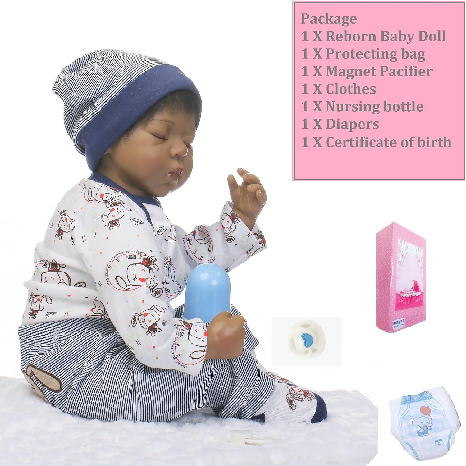 Amazon Com Reborn Baby Dolls African American Boys Black Baby Realistic Silicone Vinyl 22 Inches Handmade Weighted Cute Eyes Closed Sleeping Toys Games