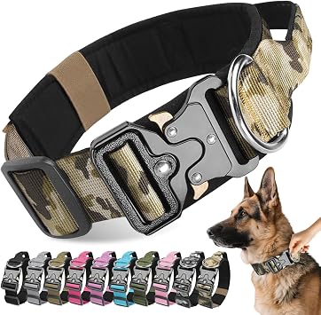 Tactical Dog Collar with Handle, Soft Padded Breathable Pet Collar with Heavy Duty Metal Buckle, Durable Adjustable Military Nylon Dog Collar for Small Medium Large Dogs Khaki Camouflage, XL