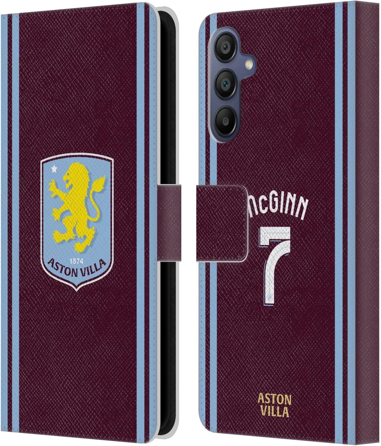 Head Case Designs Officially Licensed Aston Villa Football Club John McGinn 2024/25 Crest Player Kit Leather Book Wallet Case Cover Compatible with Samsung Galaxy A15