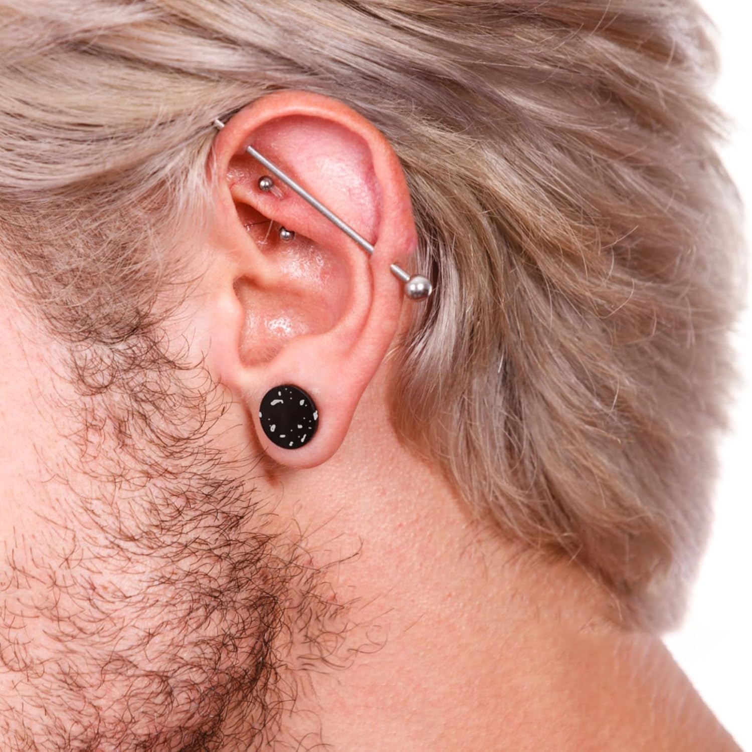 50pcs Ear Stretching Kit Gauges for Beginners: Gauging Lobe Starter Tapers, Heart Tunnel Earrings, Lightweight Acrylic Plugs, 14G-12mm Piercing Expanders for Women and Men (Black & White Splatter) - Image 4