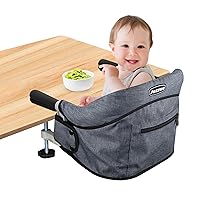 Vista 12 de Silla alta de gancho con bandeja desmontable, silla alta portátil plegable de viaje para bebé, asiento de alimentación ligero con bolsa