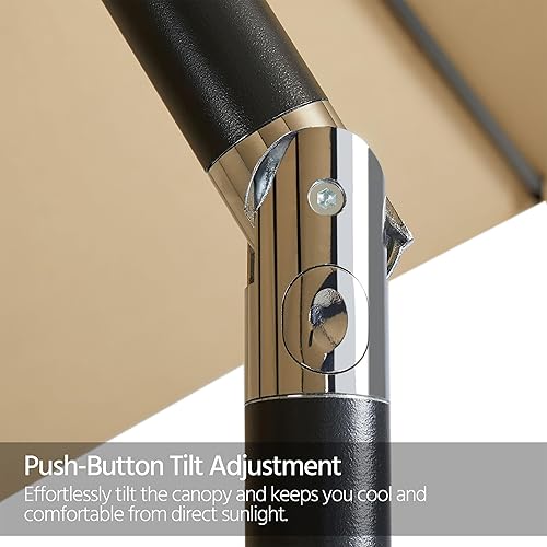 Miniatura 8 de Yaheetech Sombrilla de patio con energía solar de 10 pies, sombrilla de mesa de mercado con protección UV con 32 luces LED y botón de inclinación y