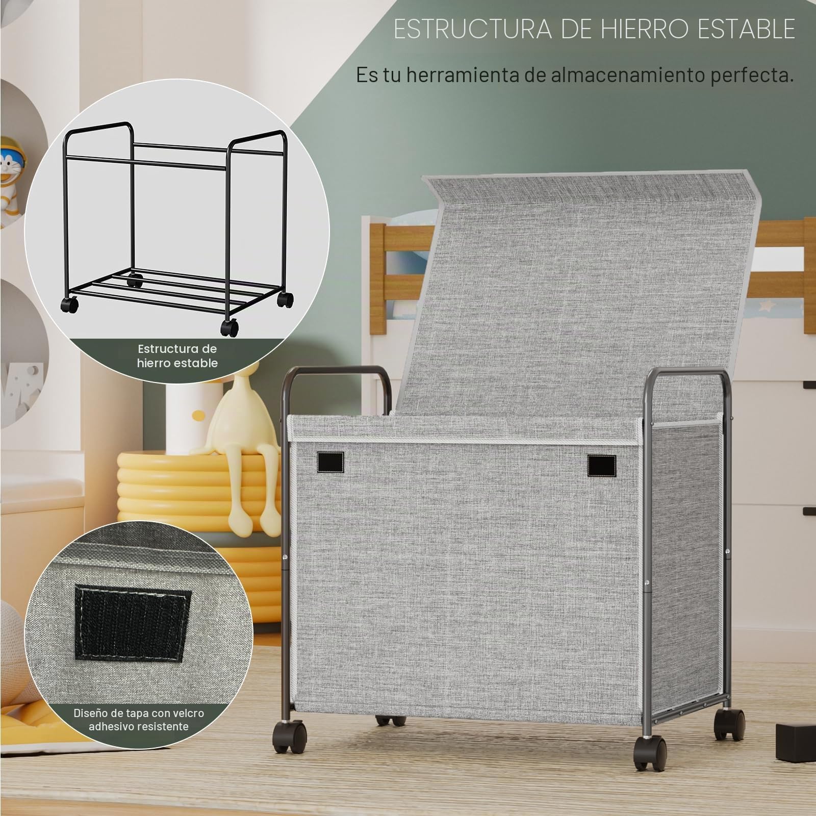 Caja de Almacenamiento, 117 L, Caja de Juguetes con Ruedas, Caja de Juguetes con Tapa, Caja de Almacenamiento de Juguetes Grande Plegable para niños, para habitación de niños, Ropa, Libros