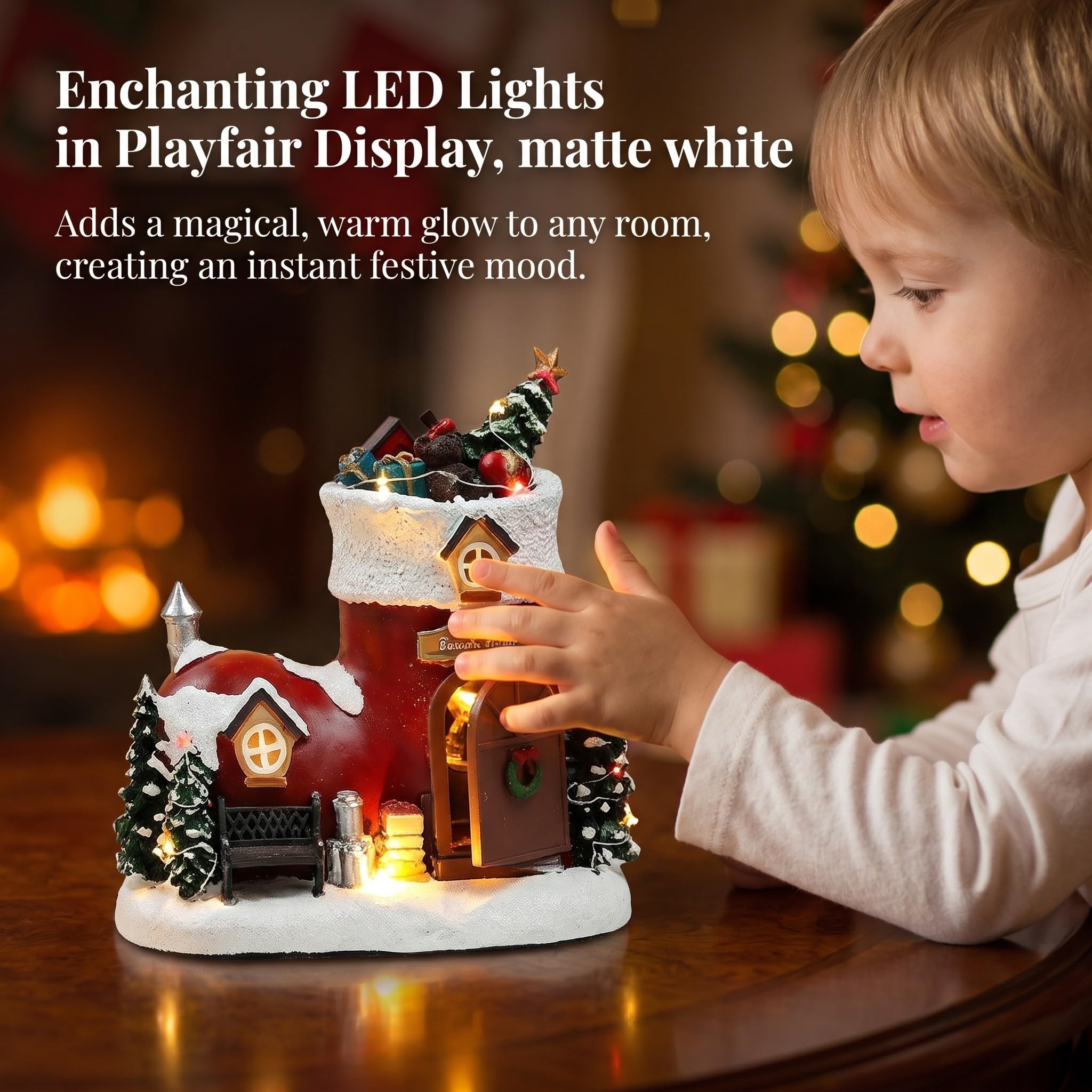 Artibetter Carillon a Forma di Stivale Natalizio: Stivale Natalizio in Resina Dipinto a Mano con Musica e luci - Scarpa di Babbo Natale Musicale illuminata per caminetto, mensola del, Regalo ricordo