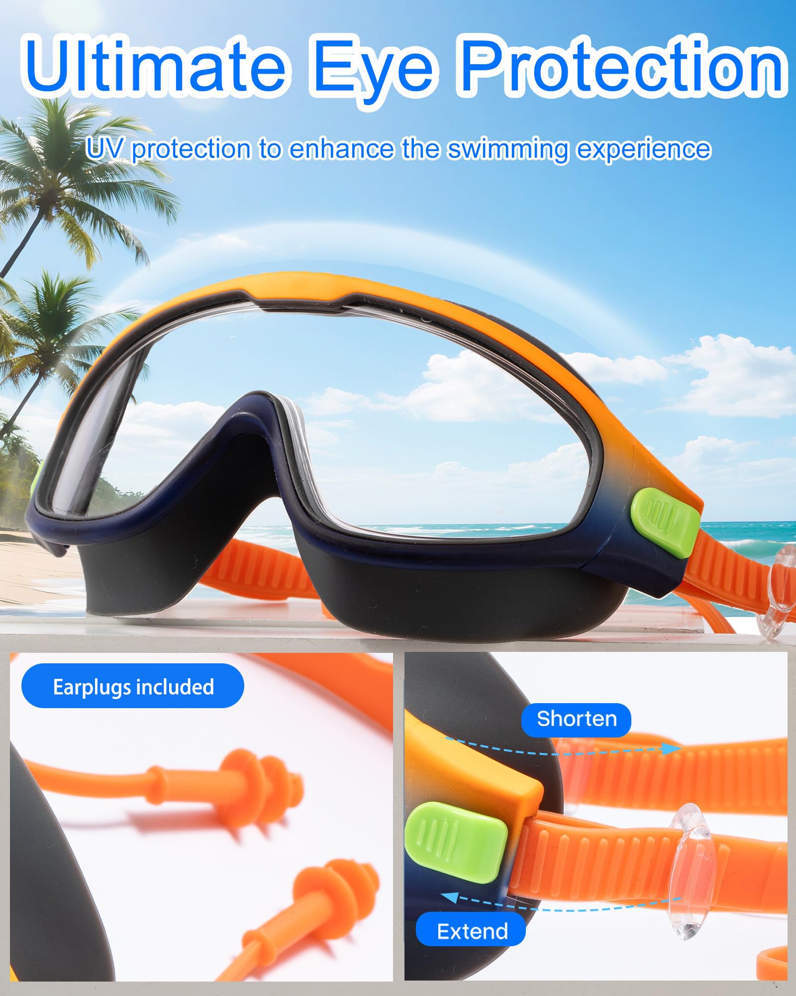 Lunettes de natation pour enfants de 6 à 12 ans, large vision, protection UV anti-buée, pas de fuite, pour garçons et filles