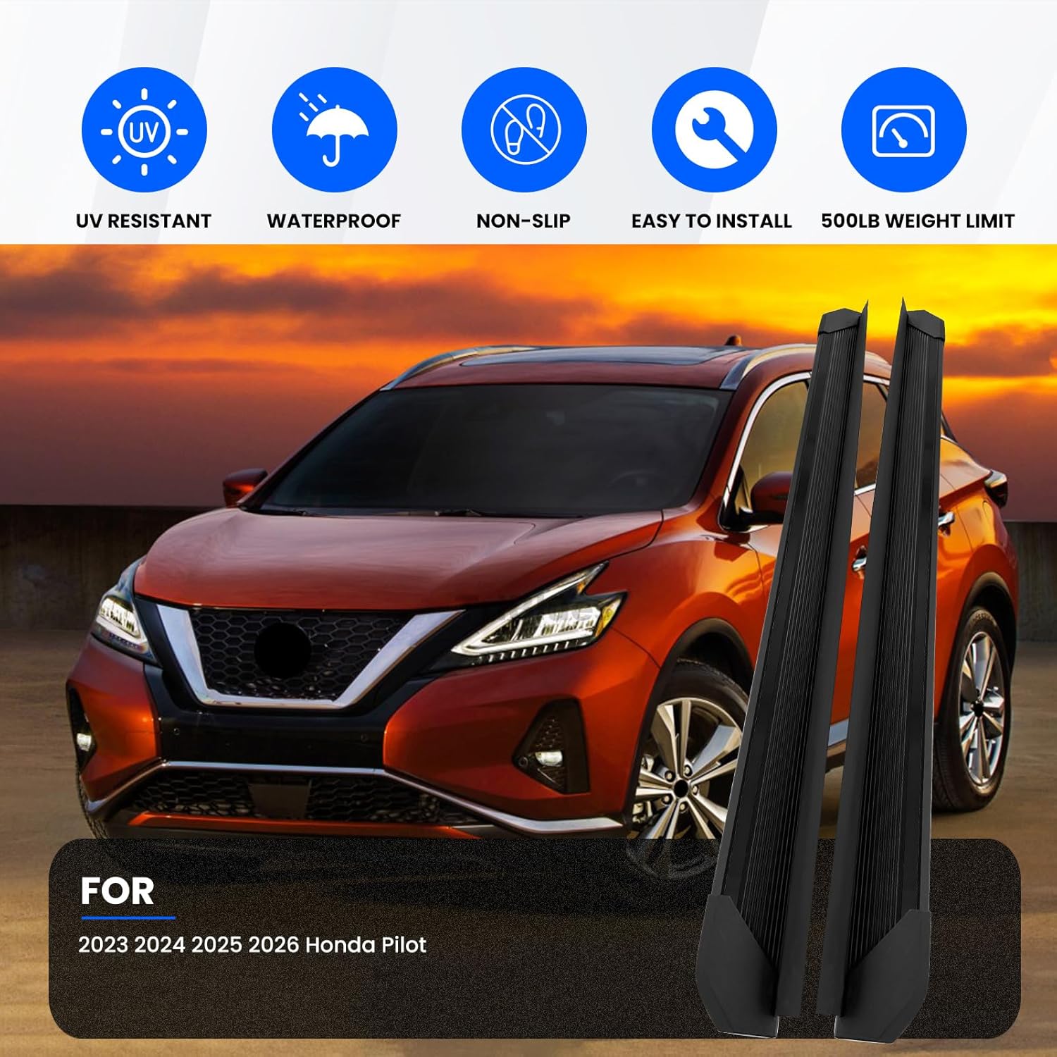 Running Boards Compatible with 2015-2024 Nissan Murano, Factory Style Black Aluminum Side Steps Nerf Bars with Mounting Brackets, 2 PCS Left Right Step Rails