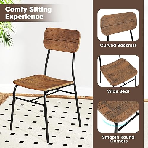 Miniatura 5 de GOFLAME Juego de mesa de comedor de 5 piezas para 4, mesa de cocina rectangular de madera y sillas con marco de metal, estante de almacenamiento,