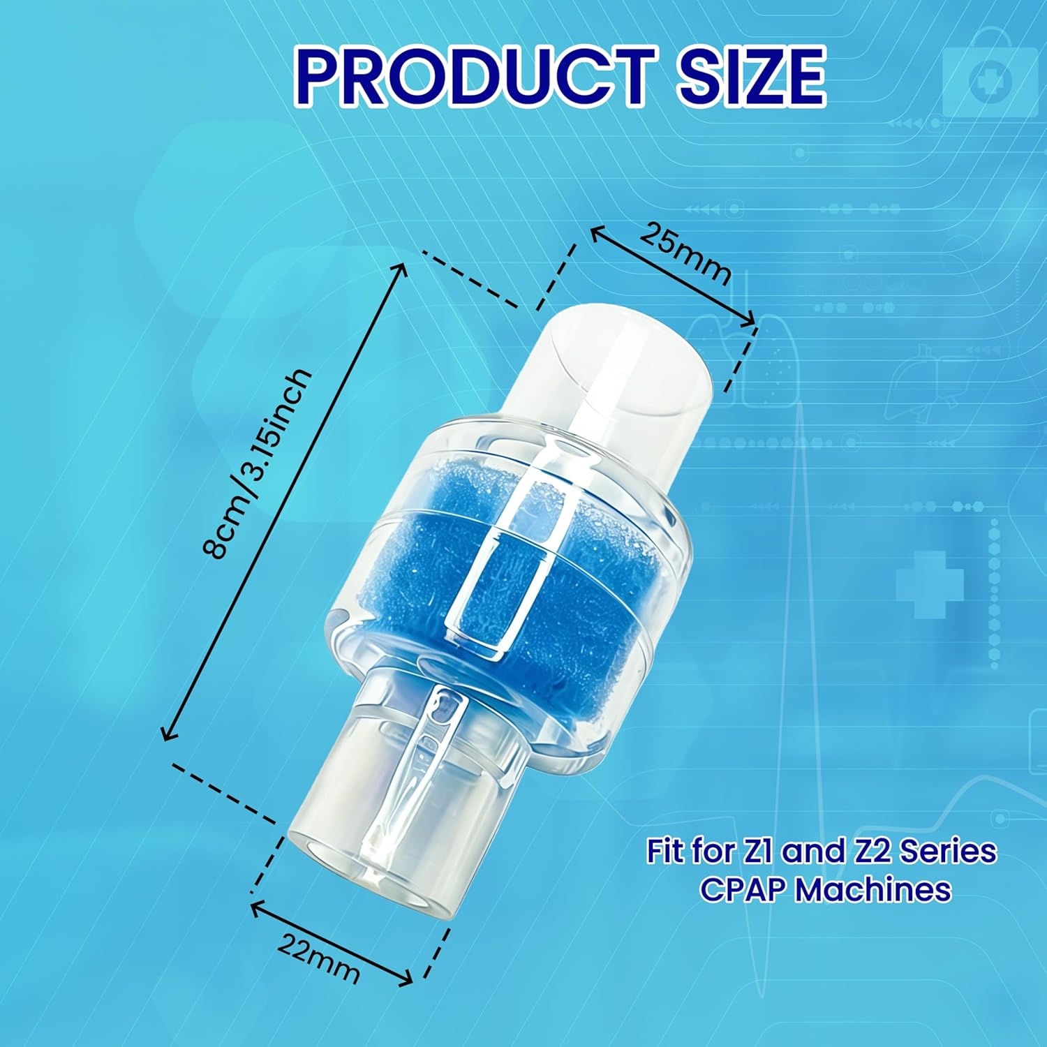6 Pack Universal Heat Moisture Exchanger/Exchange Filter Replacement for Z1, Z2 HME Humidification Solution Unit, Fit for 22mm Diameter Tubing, Each with Individual Package
