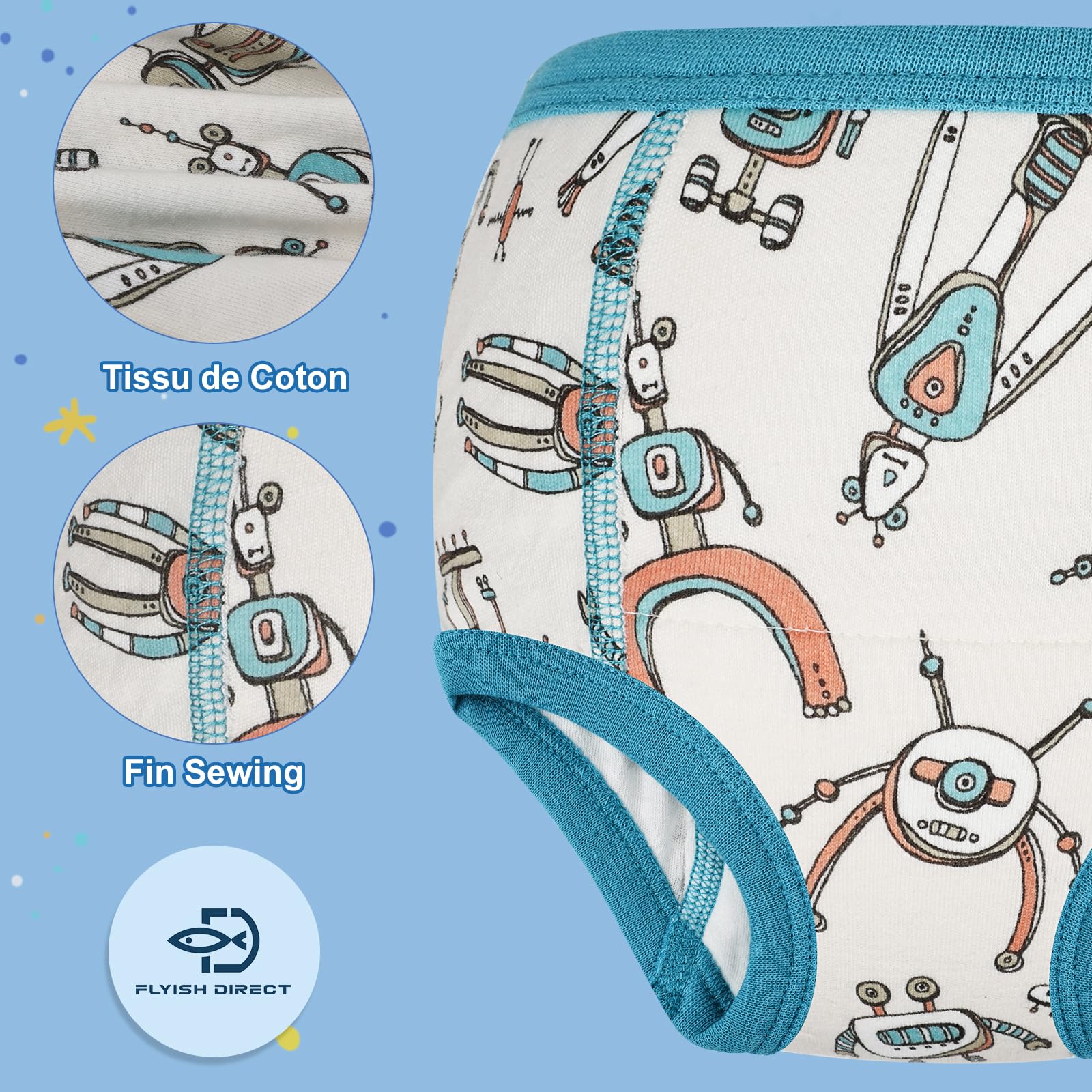 FLYISH DIRECT Culottes Apprentissage Propreté Garçons Filles, Slip d'Apprentissage Propreté en Coton 100%, 4 Paires Culottes d'Apprentissage Imperméables, Réutilisables et Lavable, 3 Ans, Vert et Dino