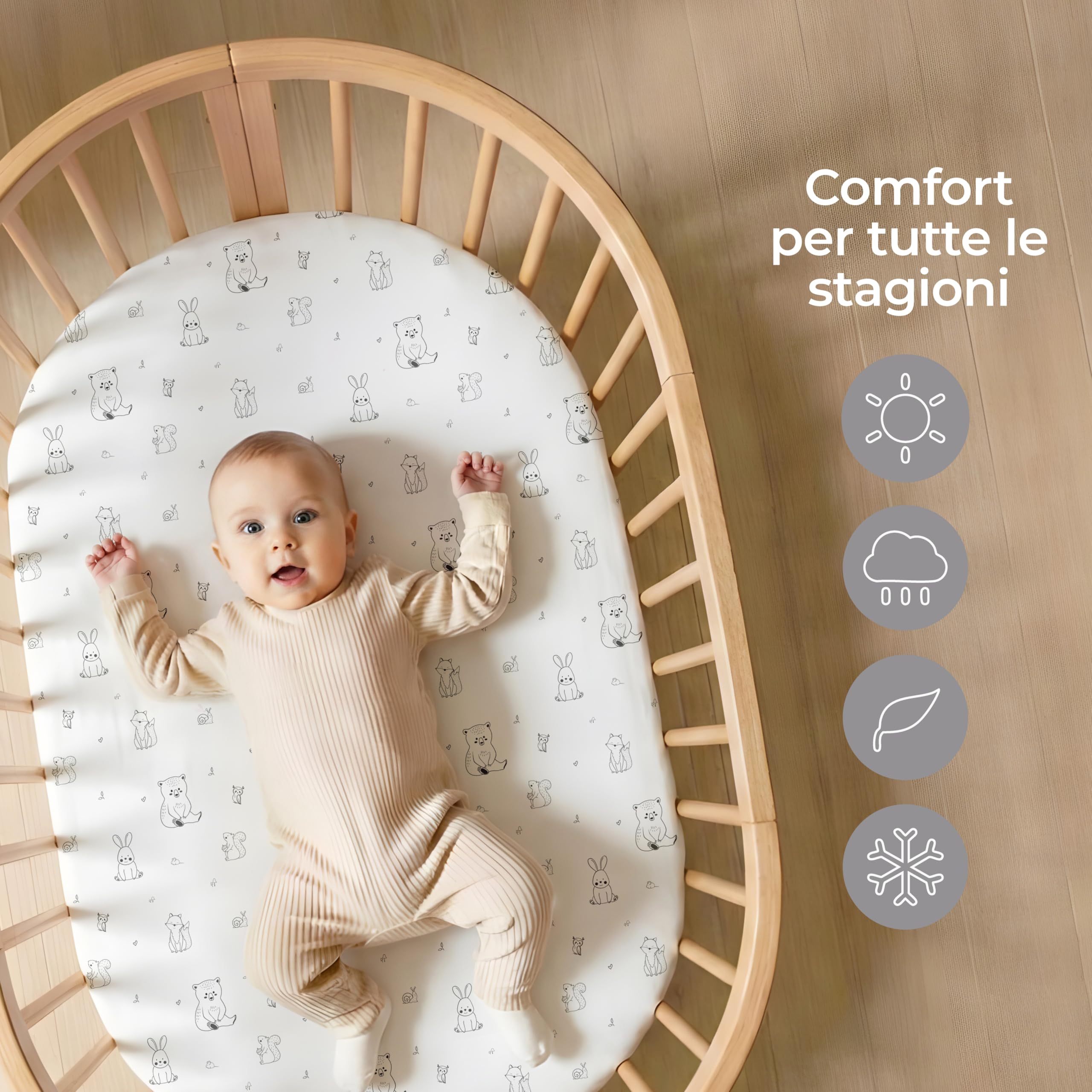 Dreamzie Set 2 Lenzuola Culla 40x80 Cotone - Lenzuolo Con Angoli, Oeko-Tex Certificato - Per Carrozzina E Passeggino Neonato - Bosco Bianco/Grigio