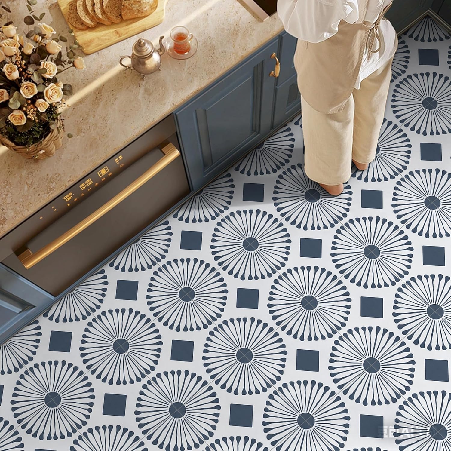 Alow Waterproof Peel and Stick Floor Tile 20pcs, Blue Vinyl Flooring self-Adhesive.Peel and Stick Flooring Suit Laundry,Kitchen,Toilet(11.6inX11.6in)