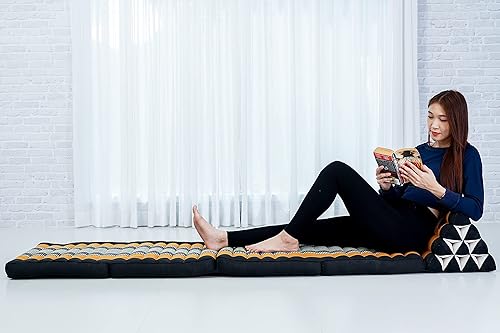 Leewadee Cómodo colchón japonés de suelo, cama tailandesa con cojín triangular, colchón futón, tapete de masaje tailandés extra largo, 89 x 20