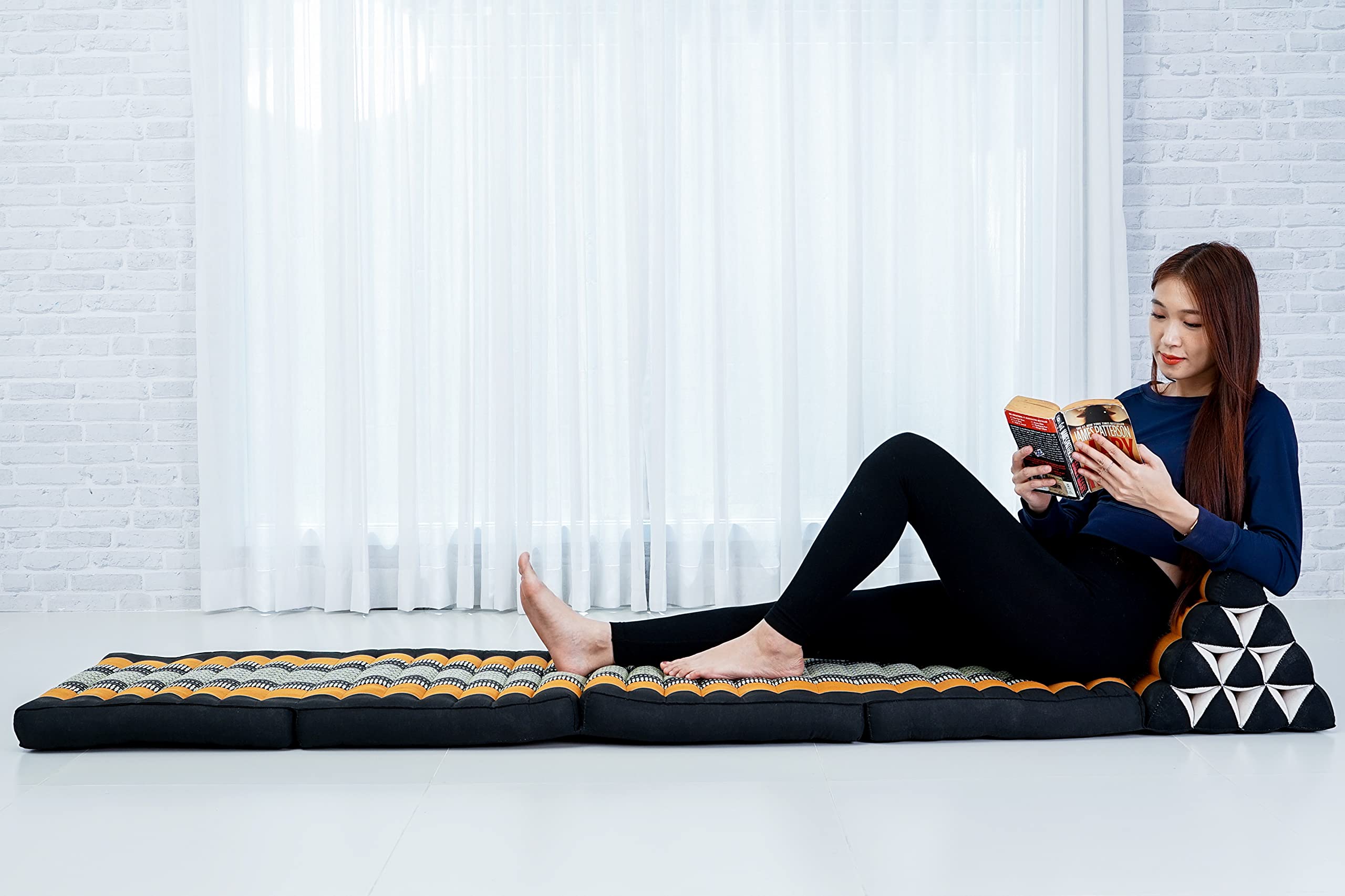 Leewadee Thai Triangle Floor Cushion Large 225 x 50 cm - Kapok Foldout Floor Mat Backrest Lounge โ image 1