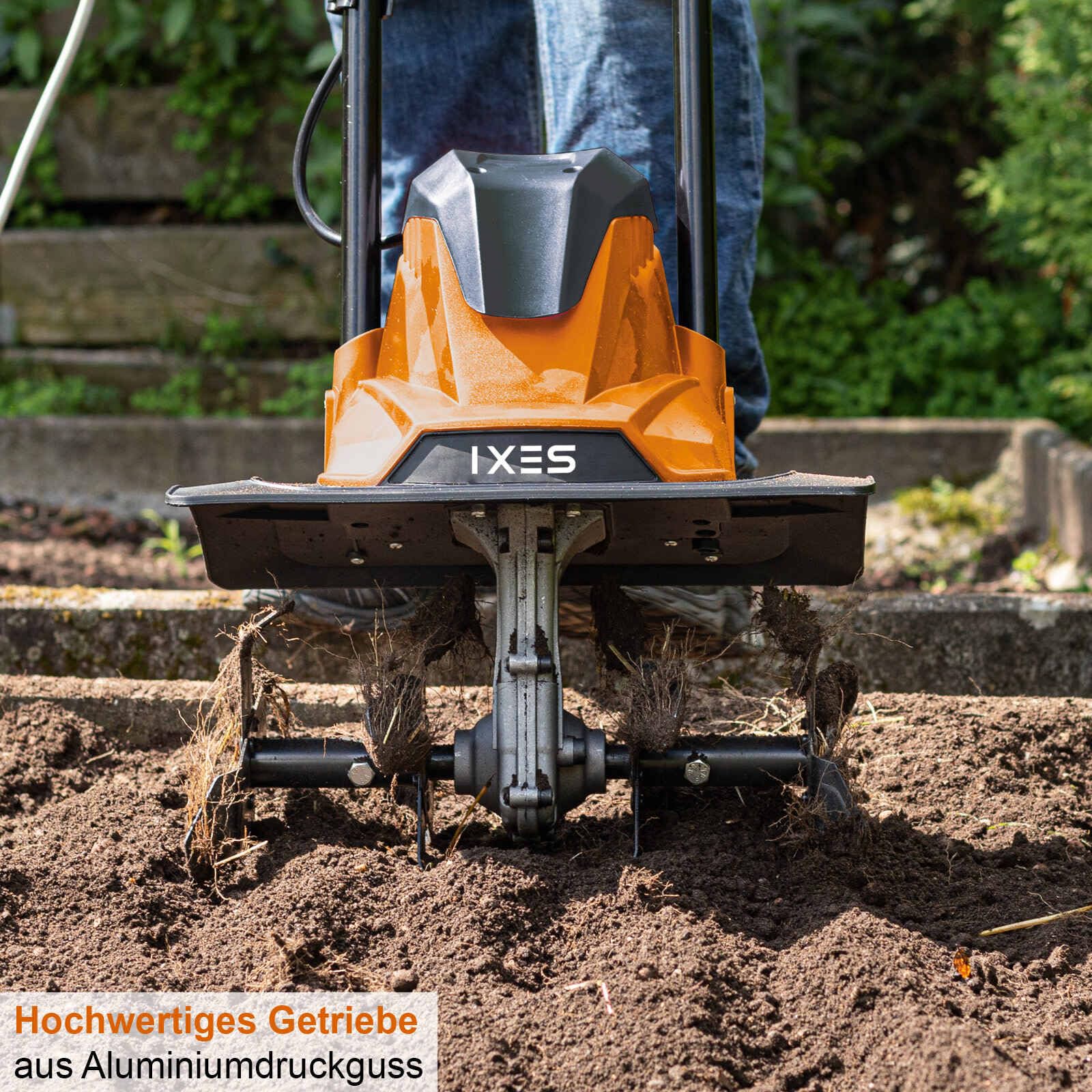 IXES Elektro Motorhacke Gartenfräse | 36cm Arbeitsbreite | Leistungsstarker 1050W 1,4PS Motor | 22cm Arbeitstiefe | 16 Hackmesser | Sicherheitsschalter | Bodenhacke Ackerfräse Kultivator