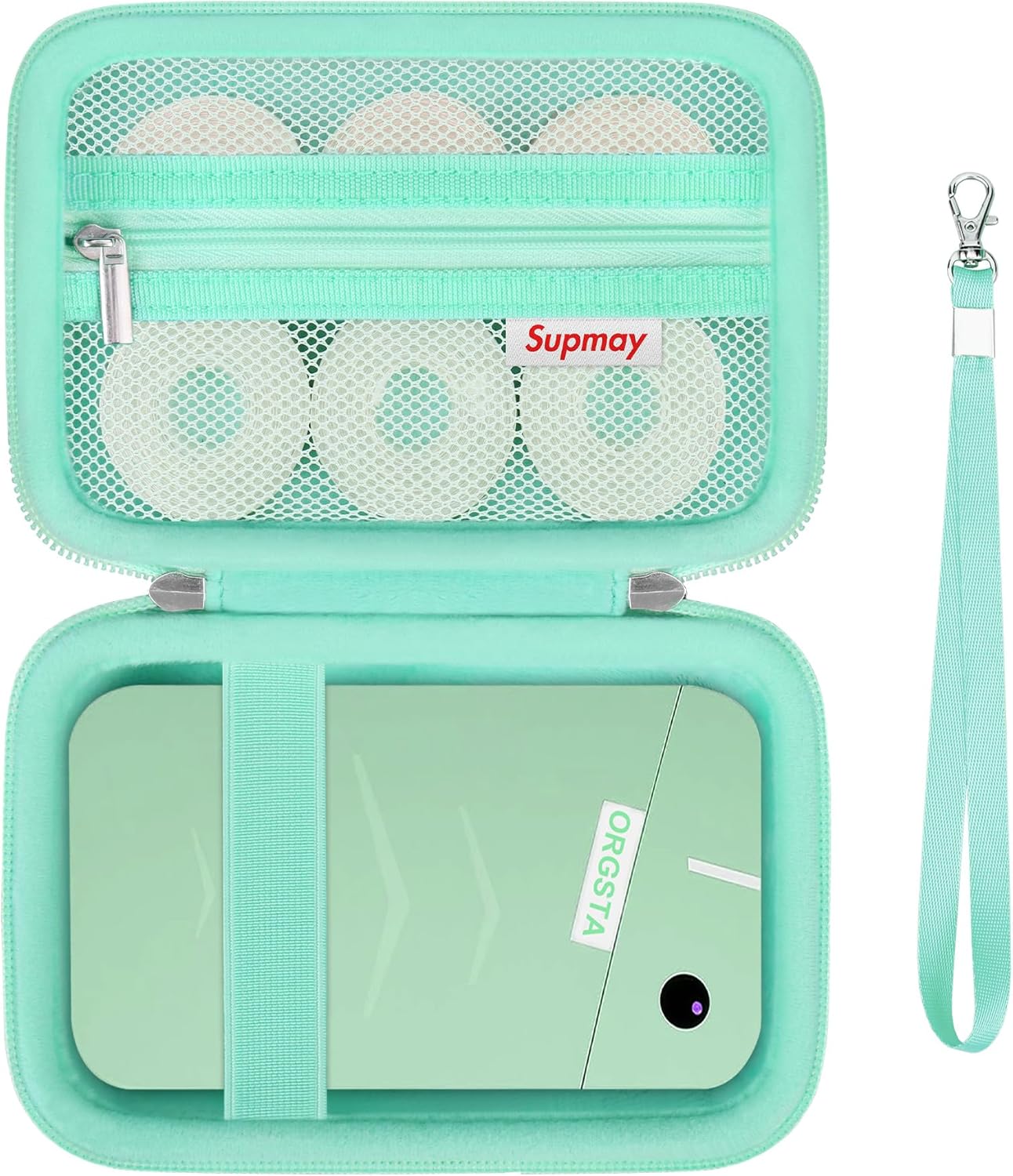 Carrying Case for ORGSTA S001 / for ORGBRO X1 Label Maker Machine, Portable Bluetooth Label Printer Storage Holder Bag with Mesh Pocket for Roll Label Maker Tapes, Typ-C Cable, Green