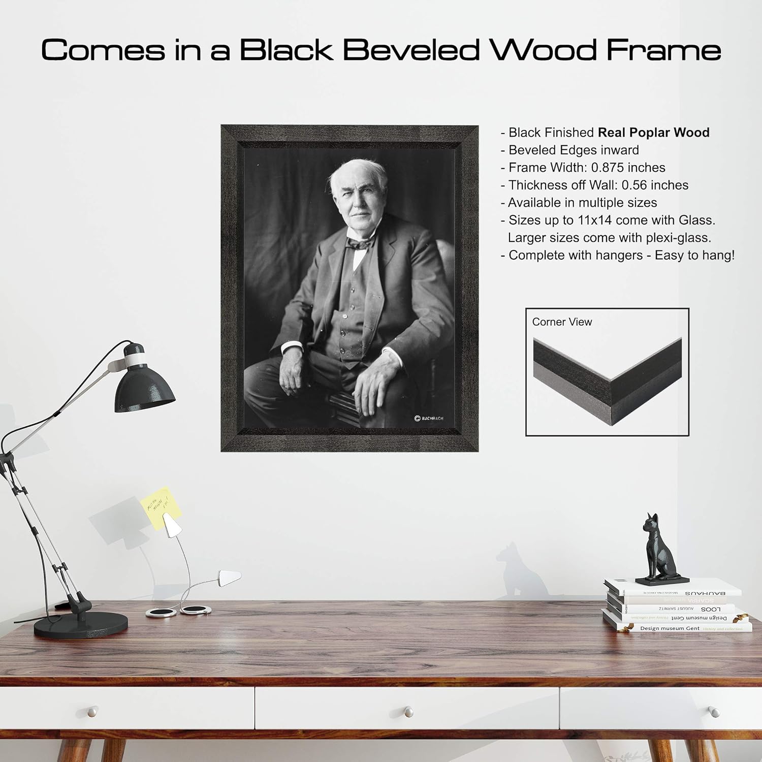 Thomas Alva Edison Photograph in a Black Beveled Frame - Historical Artwork from 1922 - (8" x 10") - Matte