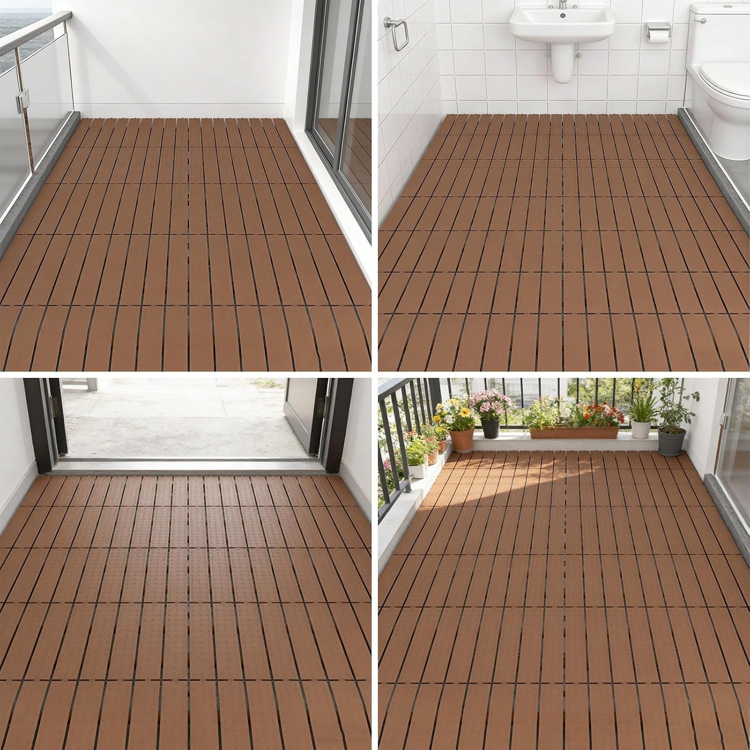 6 Pcs Bathroom Raised Floor Mat, Square Drain Shower Mat