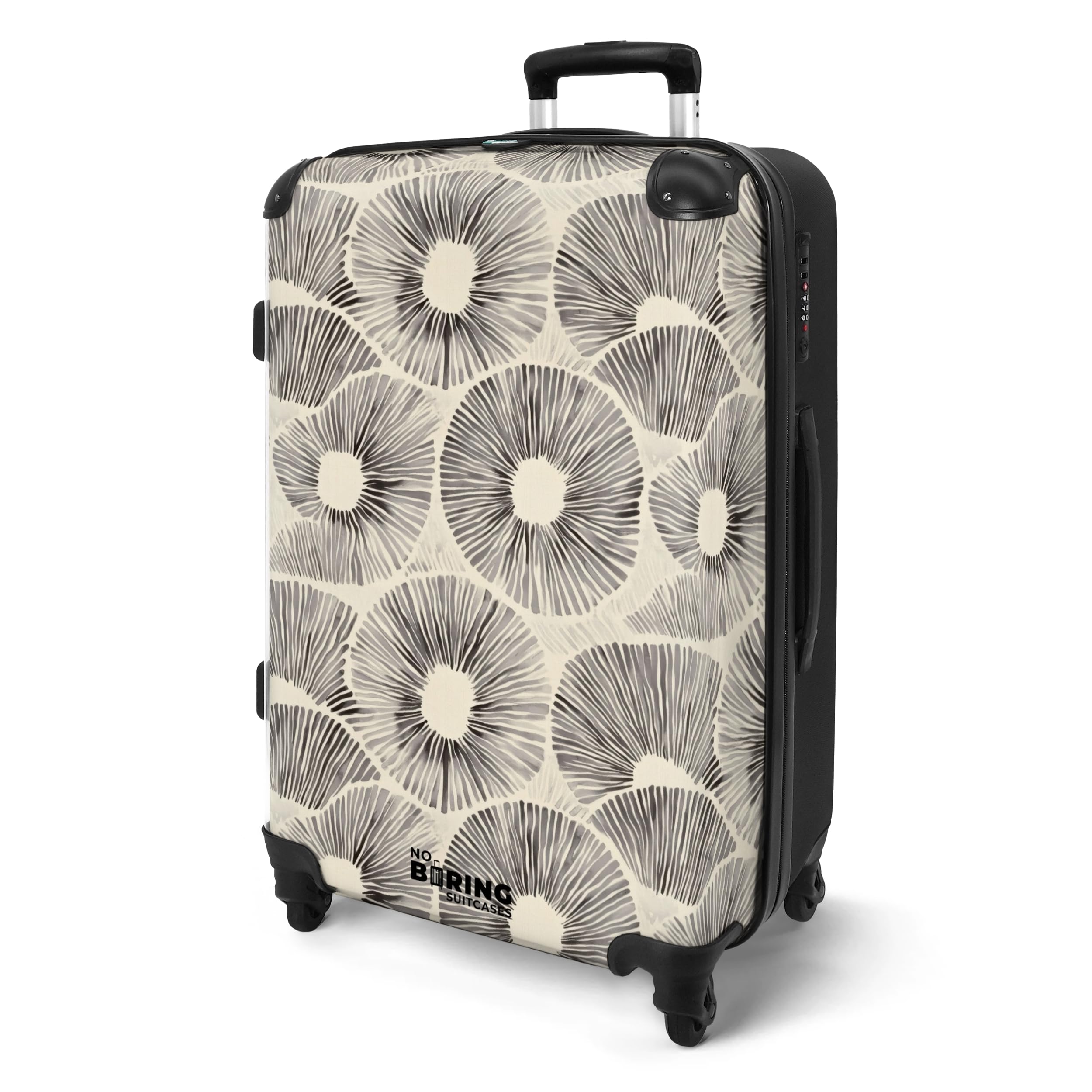NoBoringSuitcases.com® Koffer Mittelgroß 67x43x25 cm Hartschalenkoffer L Trolley Rollkoffer 4 Rollen Leicht Hartschale Mittel Groß Kreise - Muster - Schwarz