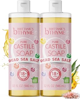 Brittanie’s Pure Castile Liquid Soap Refill, Dead Sea Salt, 32 Ounce Pack of 2 | Dish Soap, Hair & Body, Home, Gentle and Pure, Made with Natural Luxurious Oils, Vegan & Gluten Free Non-GMO