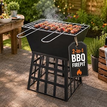 Garden Mile Traditional Outdoor Fire Pits for Garden - Brazier Log Burner Heater Portable Barbeque Heat Resistant Charcoal Burning Pits for Patio, Camping Tall Square Fire Pit