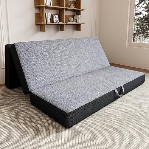 Vamcheer Colchón triple plegable tamaño Queen – Colchón plegable de 6 pulgadas para caravana, campamento, viajes, habitación de invitados, yoga,