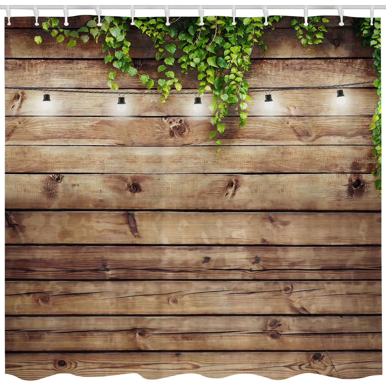 Qucarder Men's Green Leaves On Farmhouse Country Wood Plank Vintage Wooden Board Door Shower Curtain Garden Scenery Waterproof Shower Curtains For Bathroom Decor With 12 Hooks 72X72 Inch