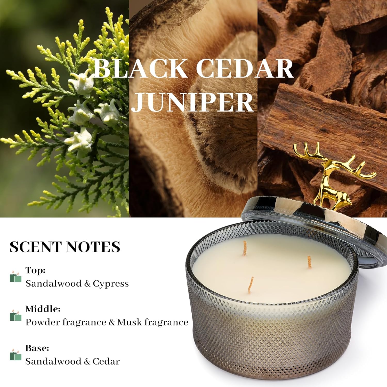 Sandalwood Scented Candle Gift for Women - 10.58 oz 3 Wicks Natural Soy Wax Large Candle, 50-Hour Burn Time Aromatherapy Candle for Home & Relaxation, Valentines Day Gifts for Women