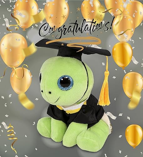 Miniatura 6 de DolliBu Sparkle Eyes - Peluche de tortuga marina verde de graduación, súper suave, vestido de peluche y gorra con borla personalizable, 10 pulgadas