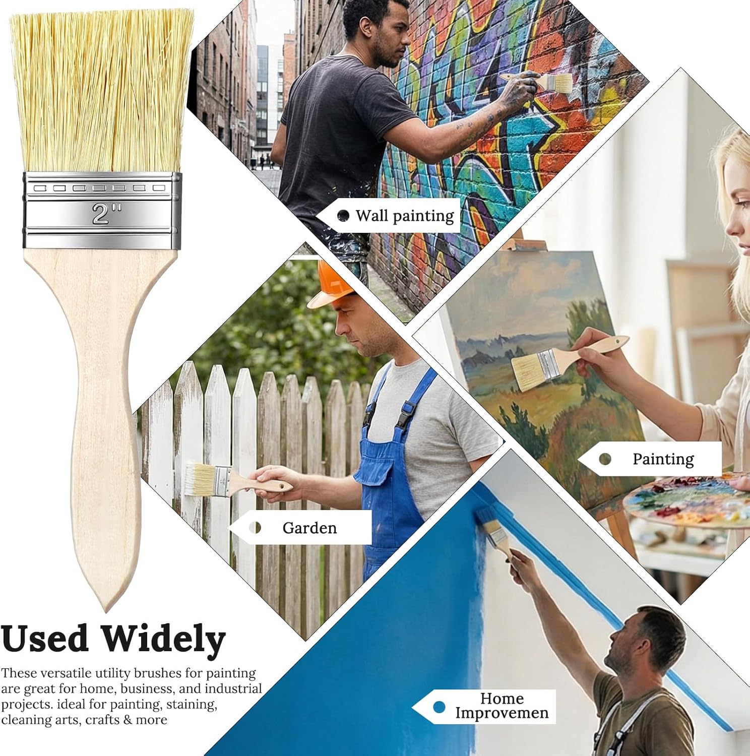 120 Pieces 2 Inch Chip Brushes, Bulk All Purpose Paint and Stain Brushes Set for Painting, Varnish, Glue, Epoxy, Art Crafts, Wood, Walls and Furniture