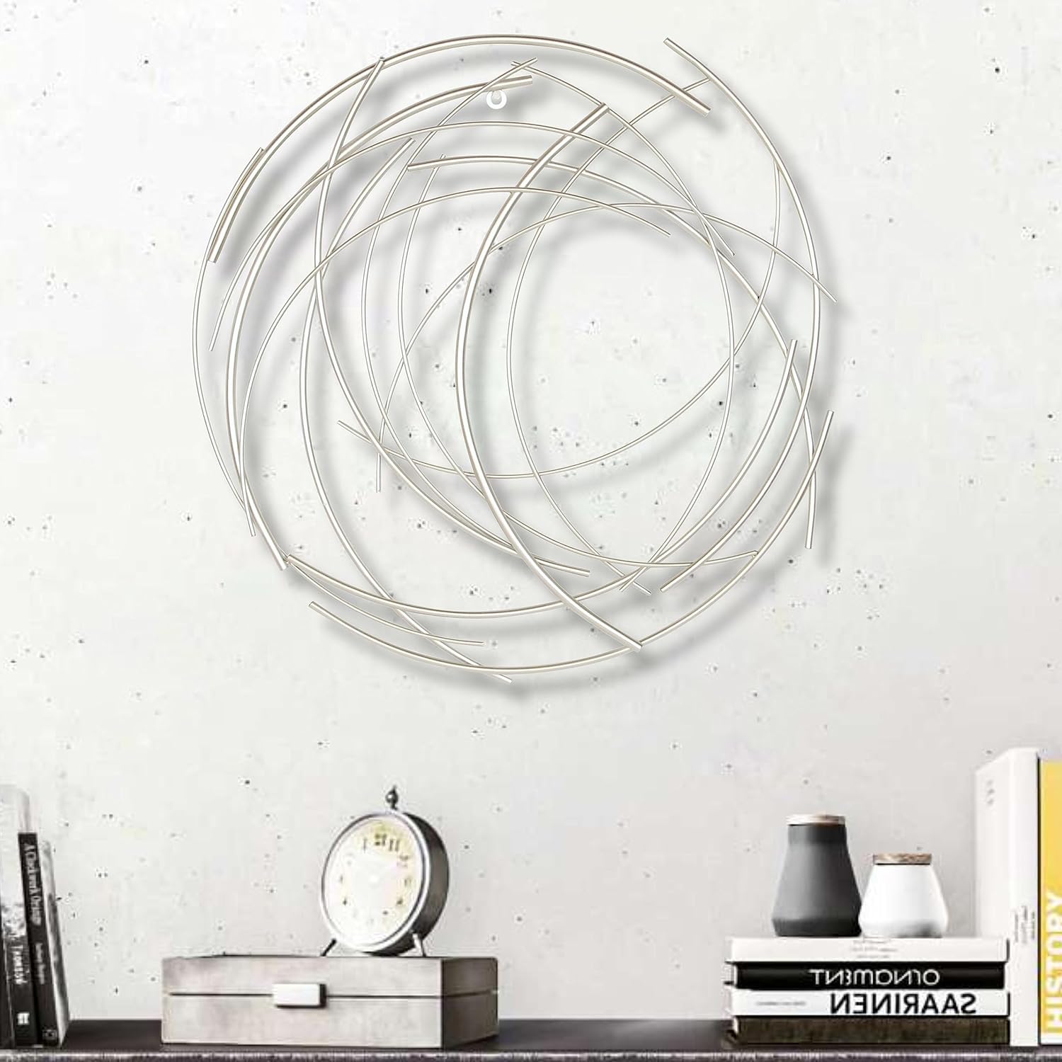 Denine Silver Abstract Round Wall Art (5052SV)