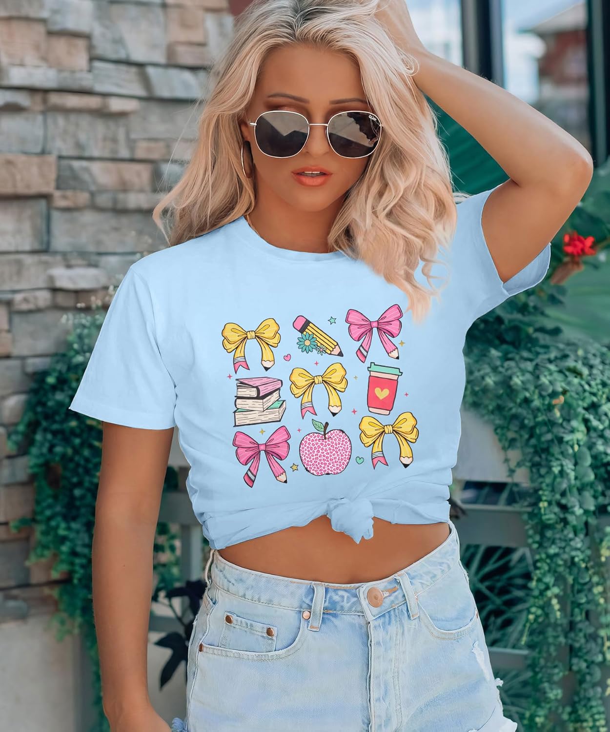 Teacher Shirts Womens Bow Teacher Graphic Tees Cute Teacher Appreciation Gifts Shirt Summer Casual Short Sleeve Tops - Image 3