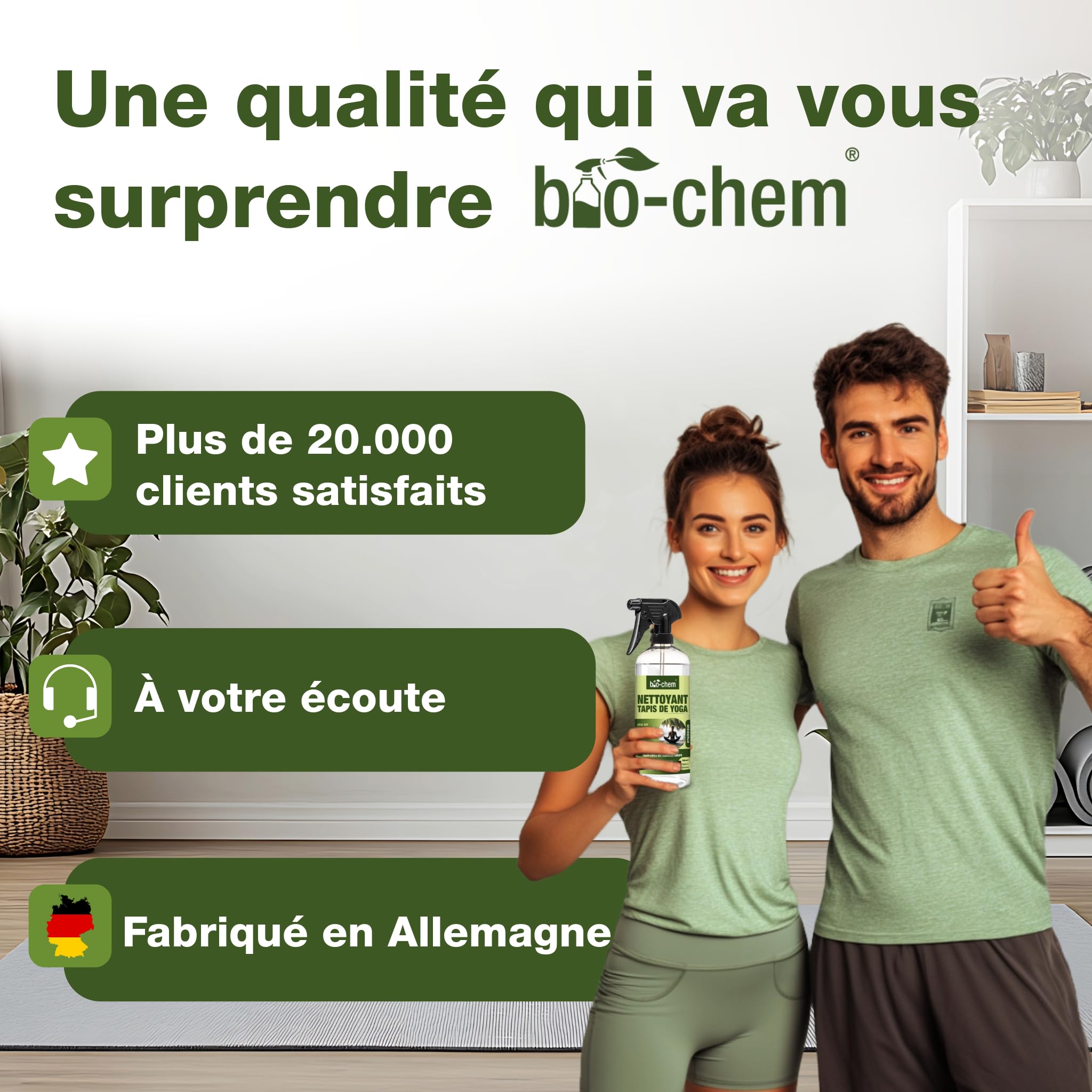 Bio-Chem - Produit nettoyant pour tapis de sport - Nettoyant tapis yoga fitness sport maison anti odeurs - Yoga accessoires de nettoyage tapis sport fitness
