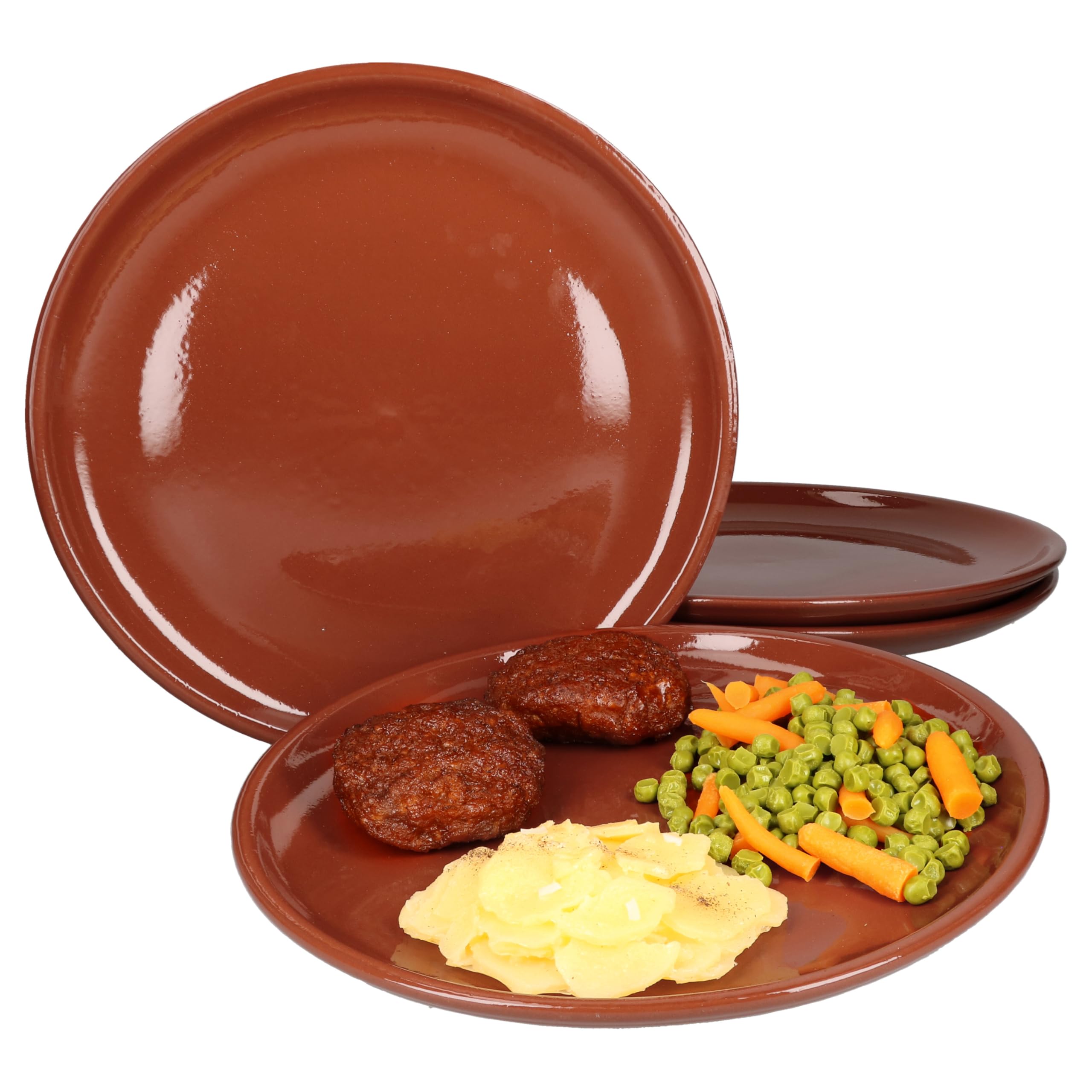 MamboCat Set di 4 piatti piani in argilla, Ø 28,5 cm, piatti in ceramica anticata, piatti da bistecca, piatti per la colazione, piatti da dessert, piatti da portata adatti al forno
