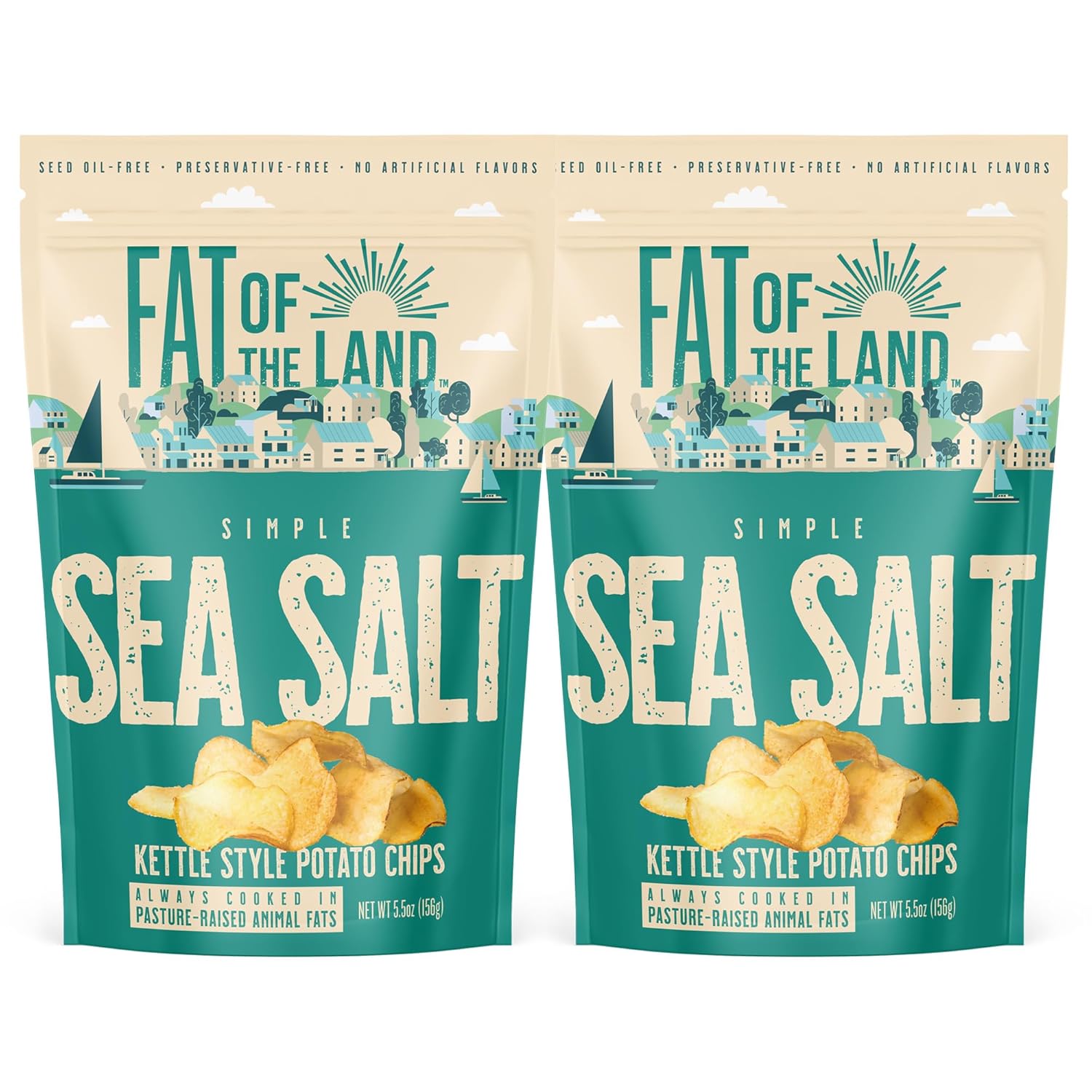 Amazon.com: Fat of the Land Sea Salt Potato Chips, 2 Pack, 5.5 Oz. Each ...