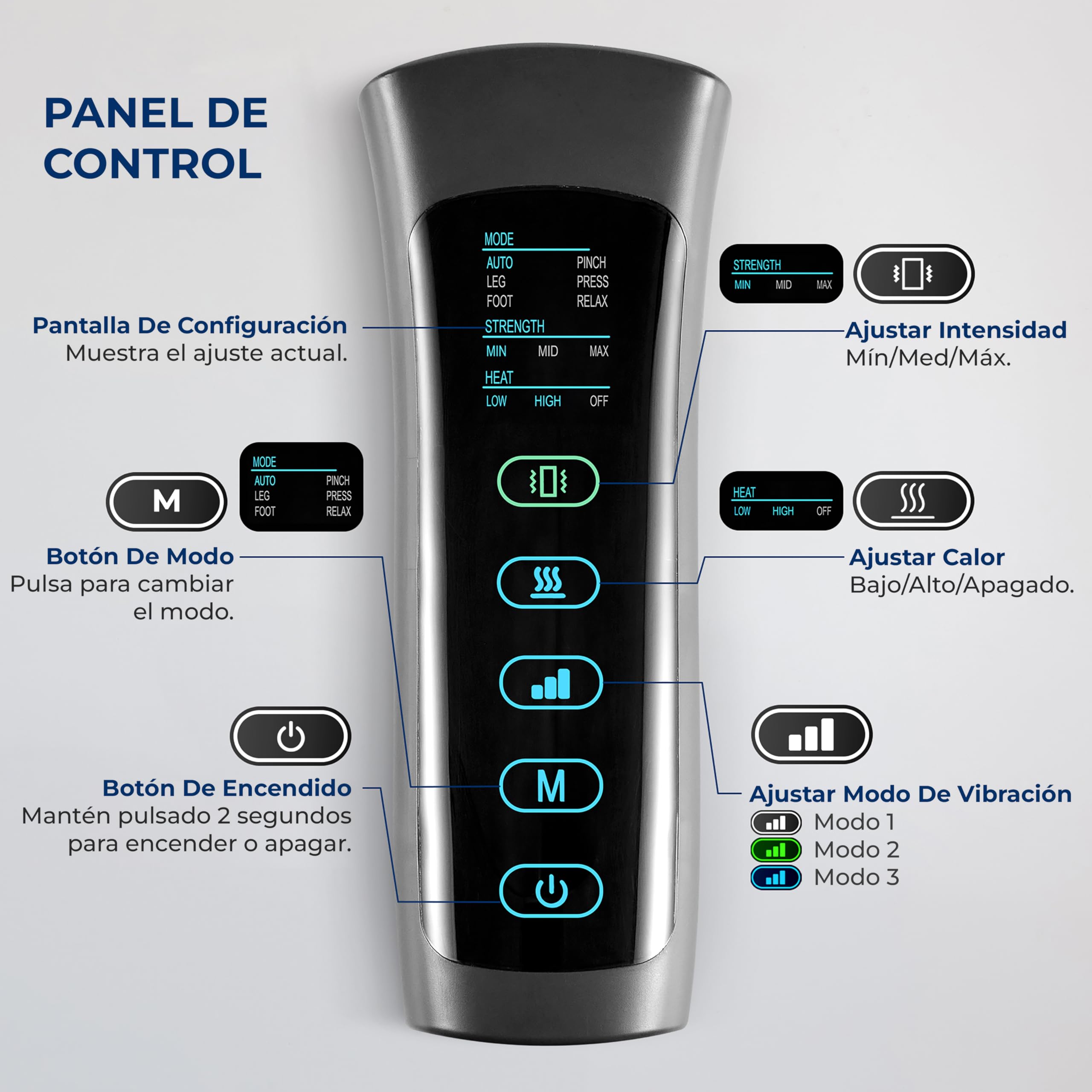SereneLife masajeador de piernas completo, Presoterapia con compresión de aire y calor en rodillas y pantorrillas, 11 airbags, 6 modos, 3 niveles, 2 bolsas de hielo, Controlador inteligente
