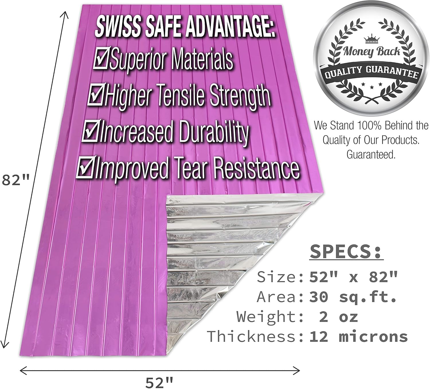 Swiss Safe Emergency Mylar Thermal Blankets + Bonus Gold Foil Space Blanket. Designed for NASA, Outdoors, Survival, First Aid, Pink, 4 Pack : Sports & Outdoors