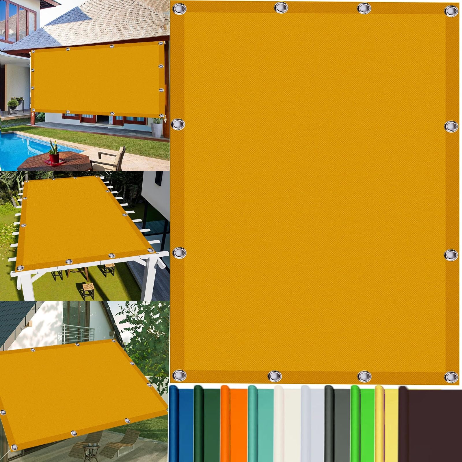 Voile d'ombrage rectangulaire 2x5.5m en polyester imperméable couleur or