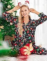 Vista 5 de Ekouaer Conjunto de pijama de satén largo clásico de verano para mujer