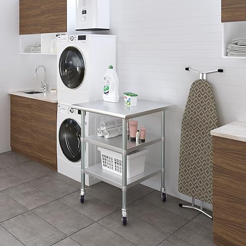Miniatura 5 de AmGood Stainless Steel Work Table with 2 Shelves and Casters  Metal Utility Table On Wheels (Stainless Steel Work Table with 2 Shelves + Casters,