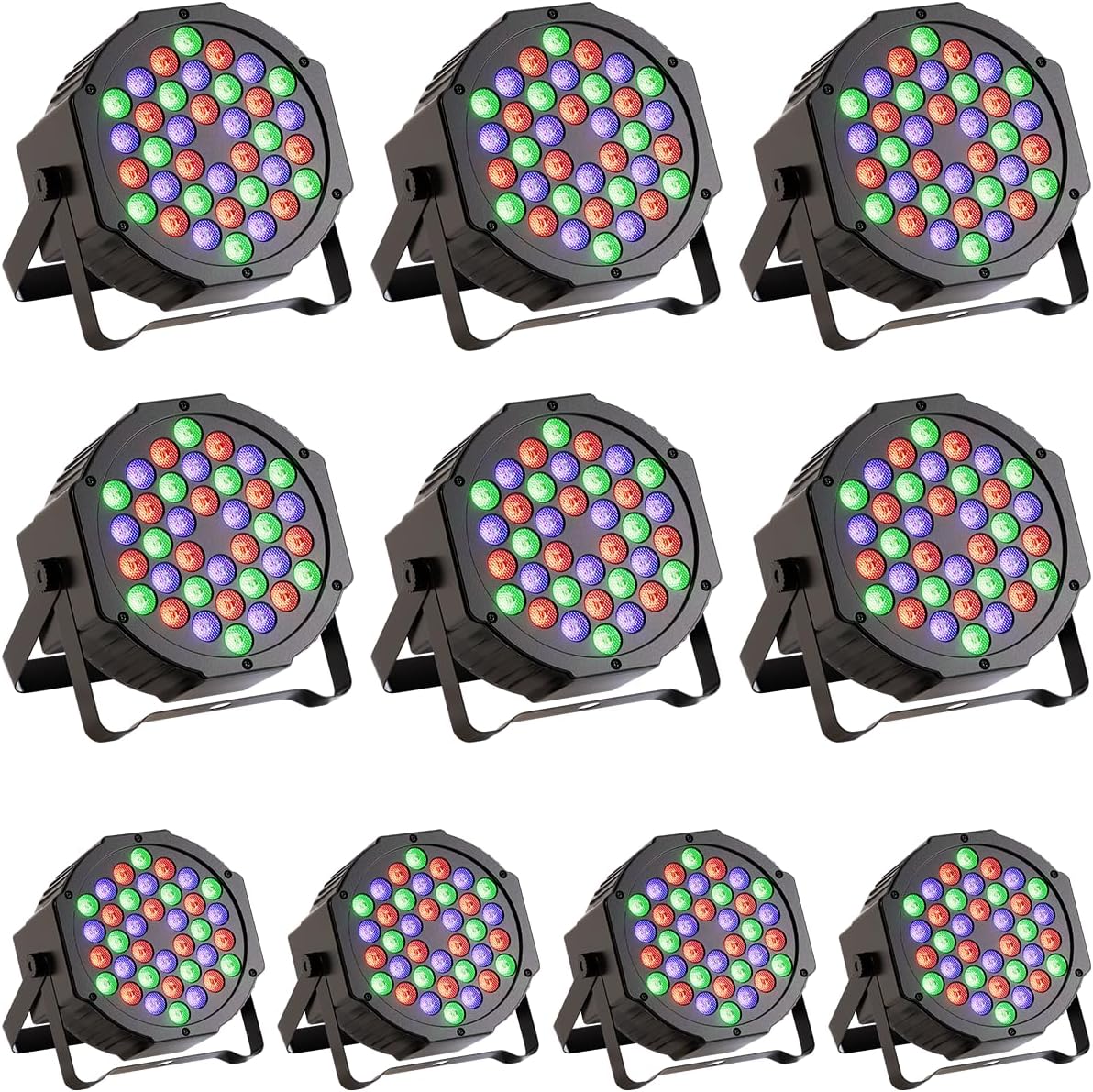36 LED Stage Lights 7 Modes RGB DJ Par Lights with Sound Activated Remote and DMX Control DJ Uplighting for Birthday Party Events Wedding Christmas Stage Lighting (10 Packs)