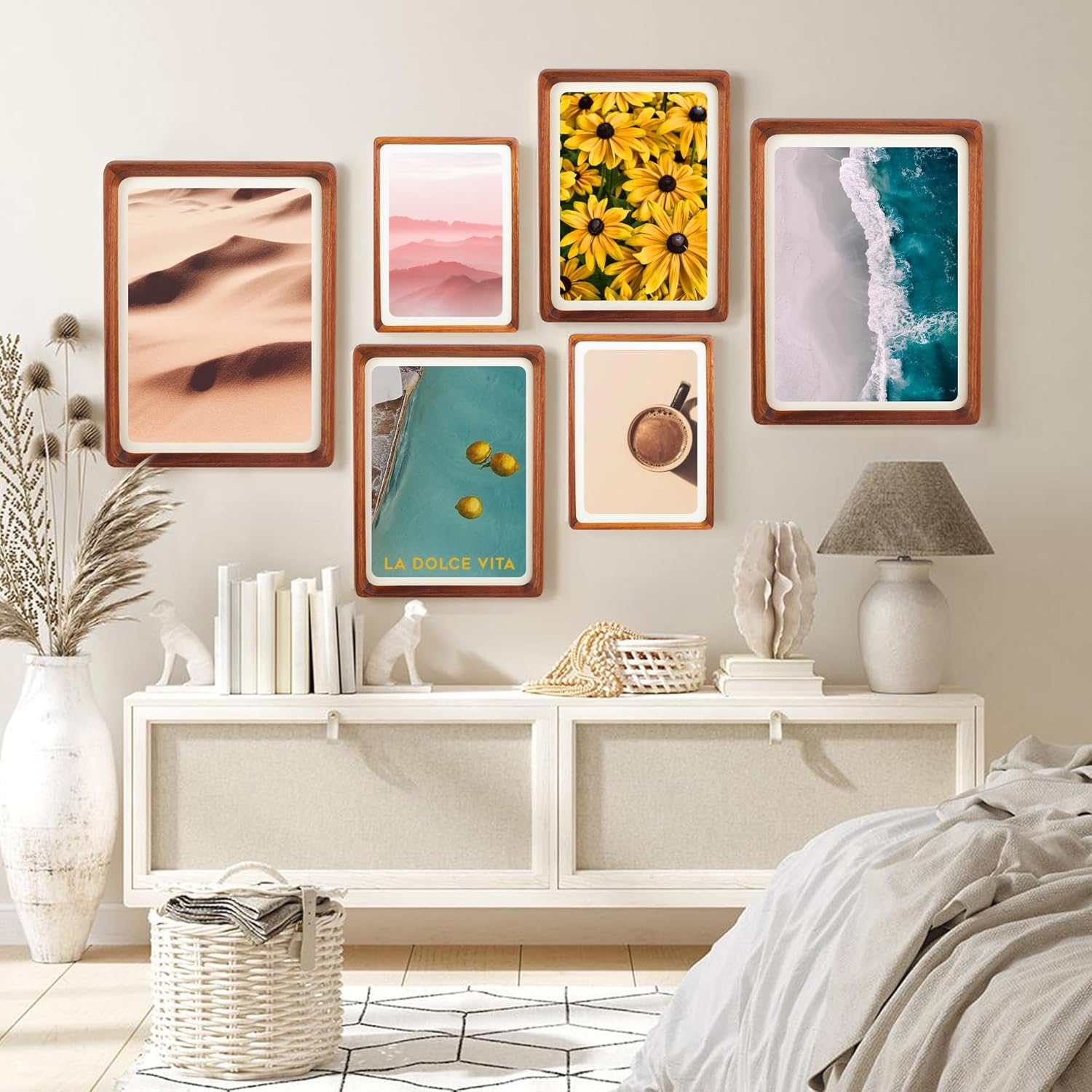 Premium USA-Sourced 6x8 Wood Frame with 5x7 Mat - High-Definition Tempered Glass, Easy Wall/Tabletop Display for Christmas Gifts & Wedding Memories
