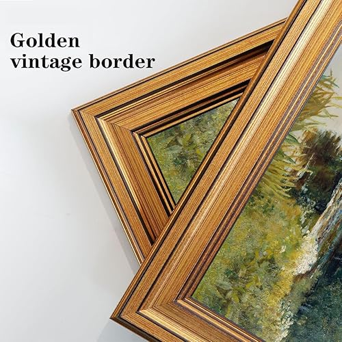 Miniatura 5 de Arte de pared con marco dorado, lienzo vintage de río, arte de pared, paisaje natural, río antiguo, impresiones artísticas para sala de estar,