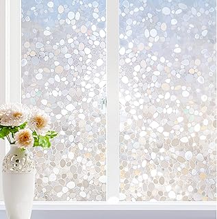 rabbitgoo Window Privacy Film, Decorative Window Clings, UV Blocking Window Coverings Static Cling Non Adhesive Door Windo...