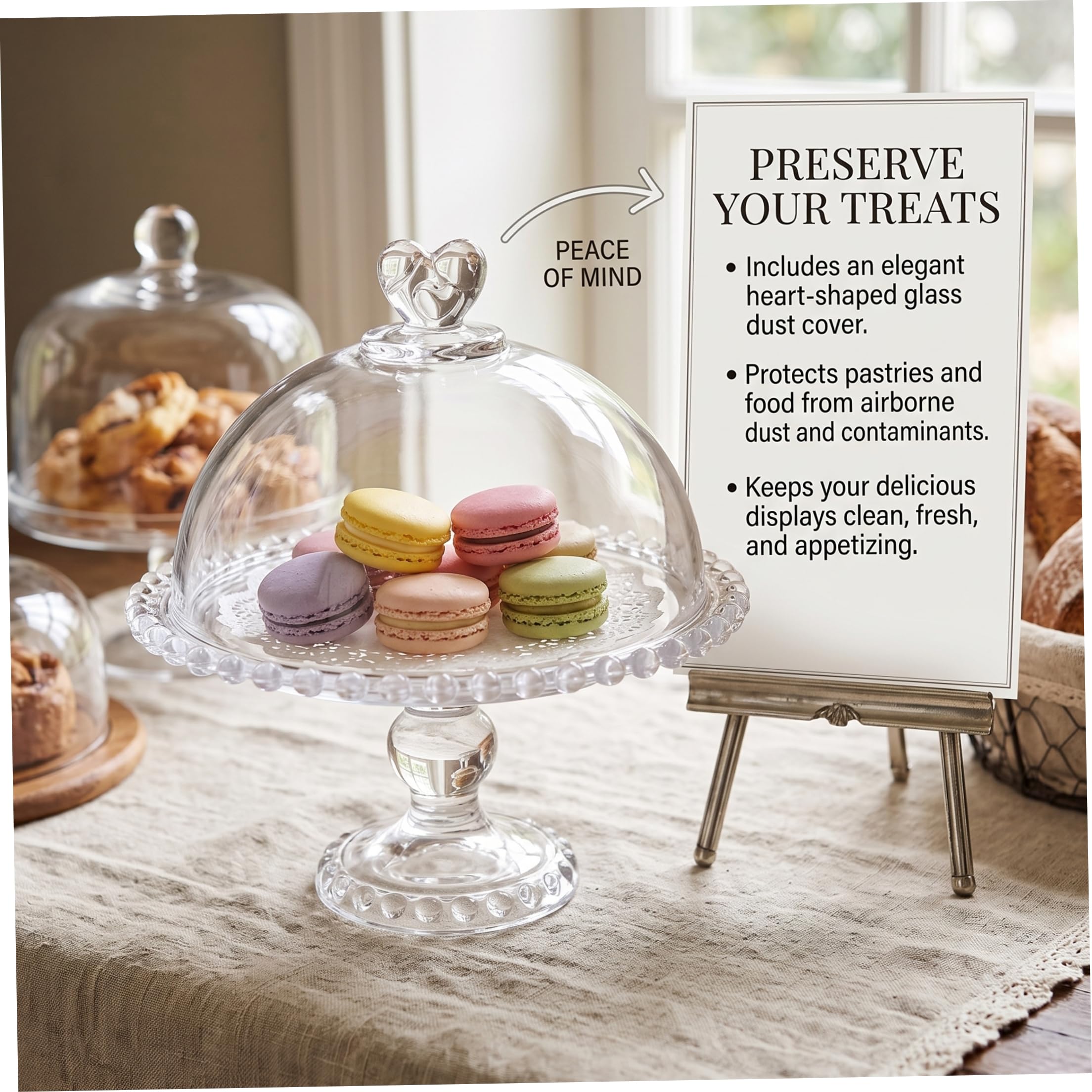 Soporte para tartas con cúpula de cristal en forma de corazón para bodas