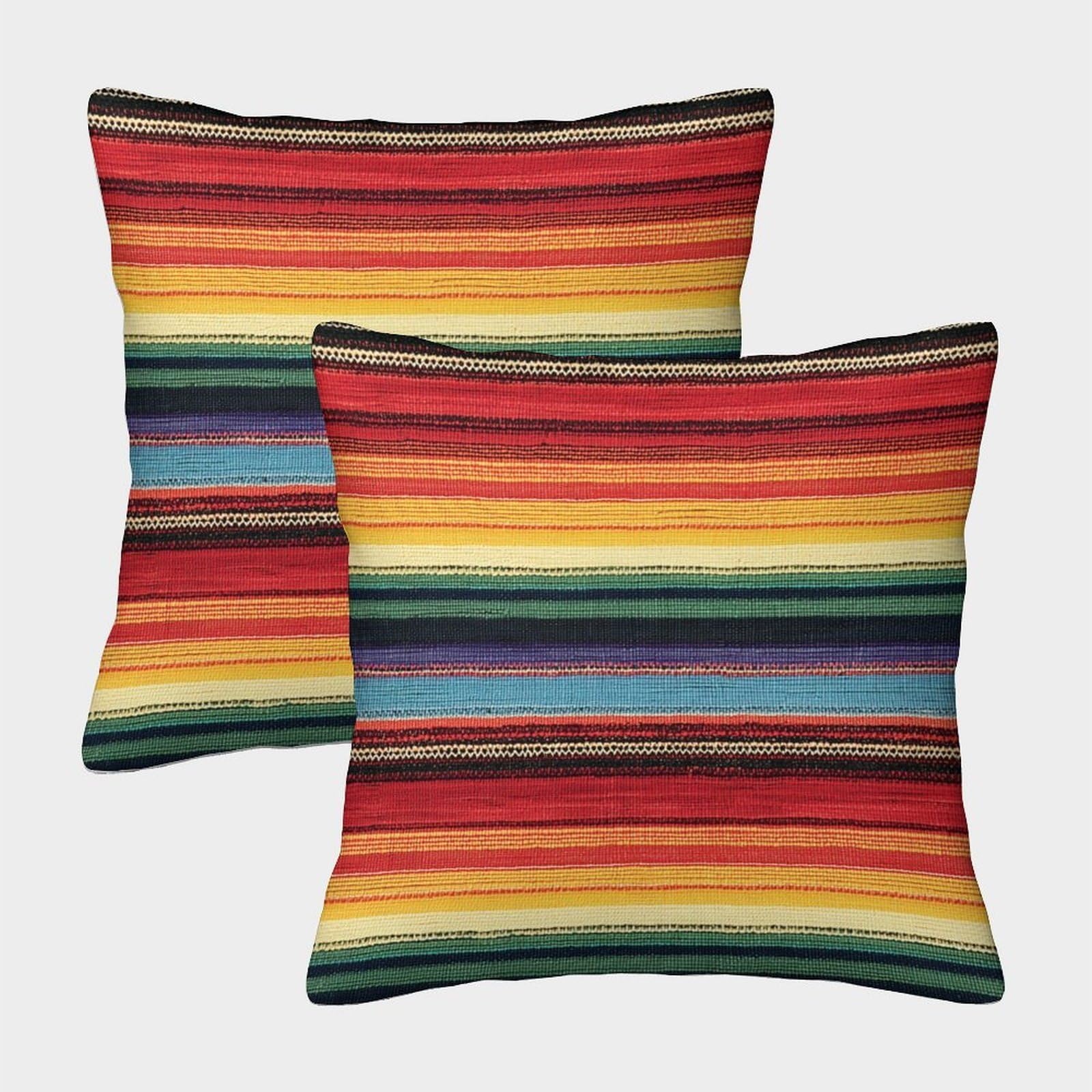 kaiyun 2 Pack Mexican Pattern - Colorful Horizontal Stripes Personalised Cushion Cover Home Sofa Decoration 50x50cm Pillow Covers