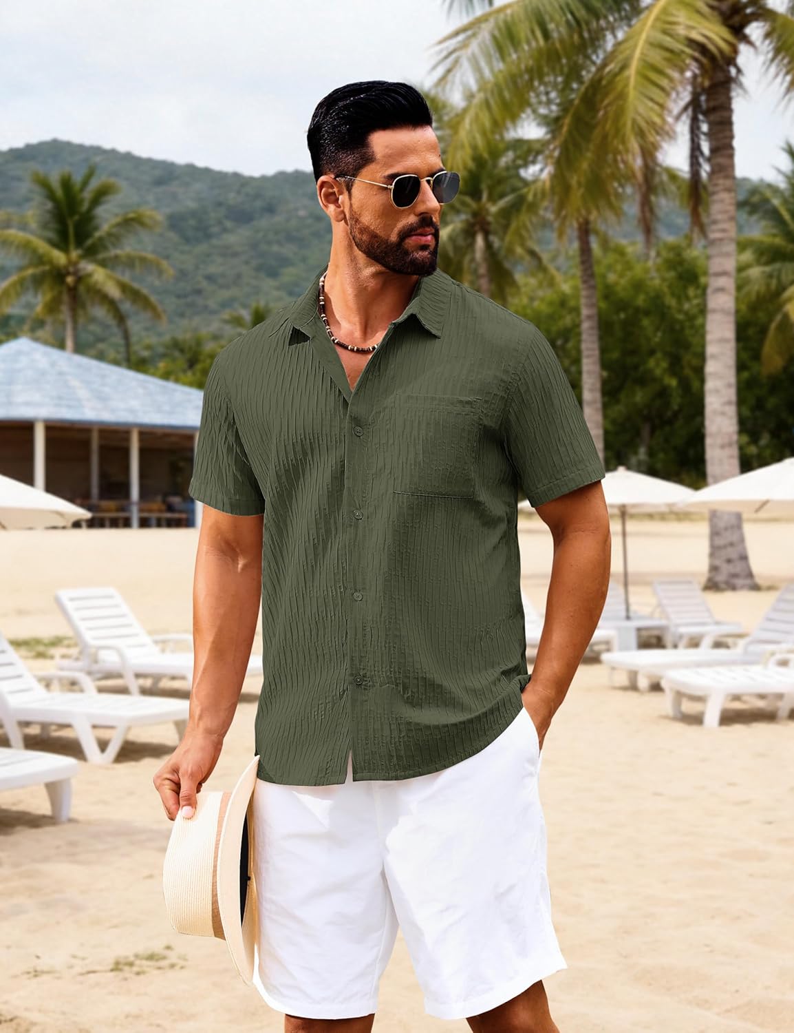 Cotrasen Men's Short Sleeve Button Down Shirts Casual Textured Shirts Summer Beach Vacation Shirt with Pocket - Image 2