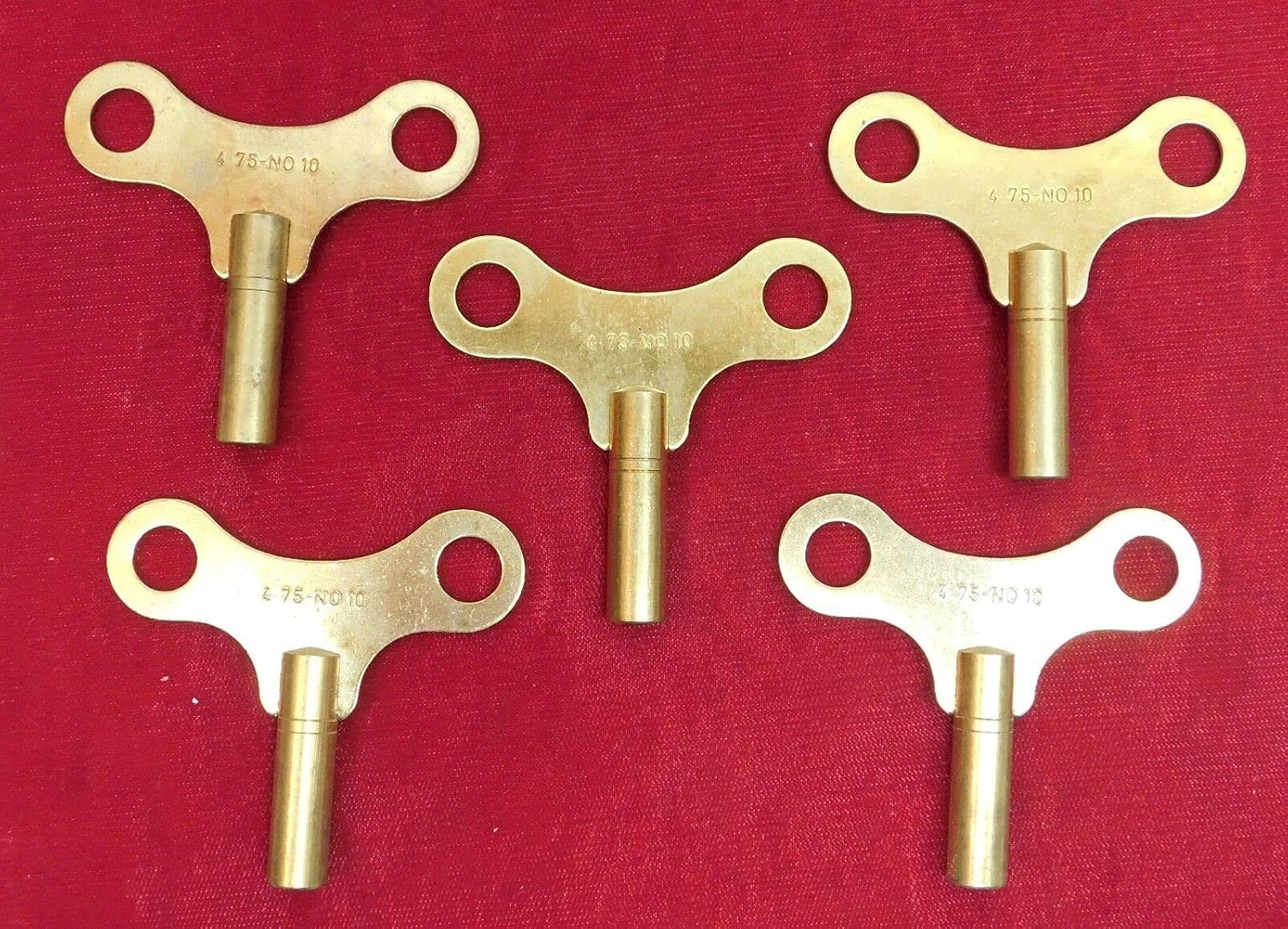Clock Winding Keys Brass 4.75 mm New Savers Lot Solid Number 10 Set of 5 USA