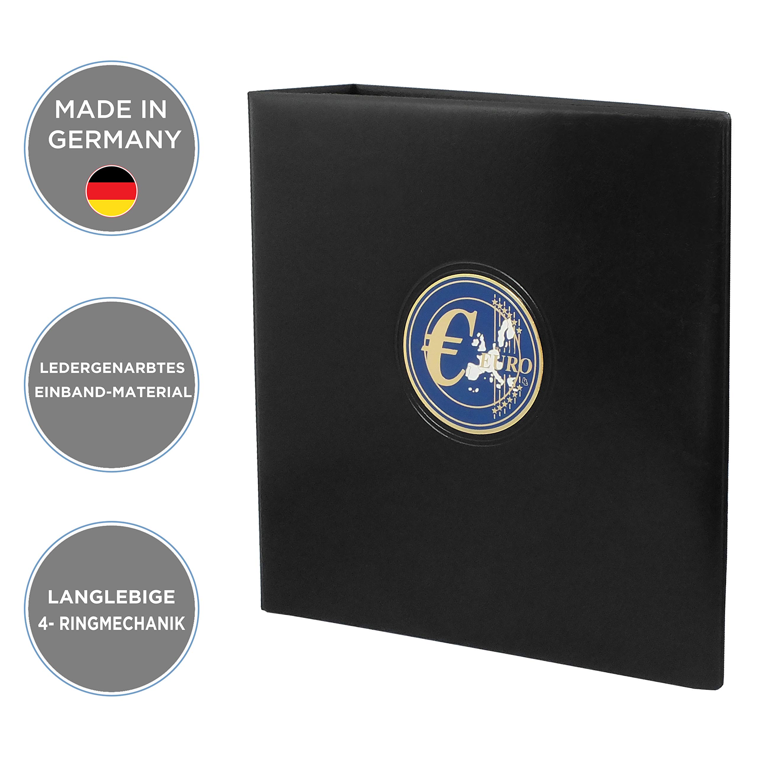 Safe 7364 Carpeta de Monedas de Todos los países - Ancho del Lomo Superior a 70 mm - para hasta 20 Hojas de Monedas con preimpresiones - hasta 100 KMS de Monedas de 1 céntimo - 2 Euros (sin Hojas)